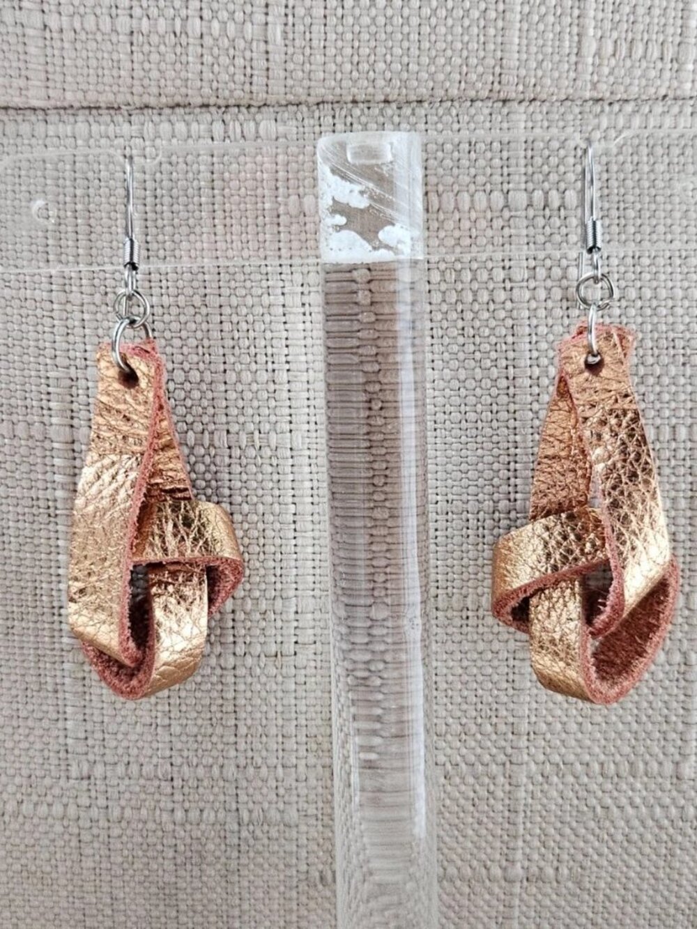 Vintage Rose Gold Leather Earrings Drop Down Fashion Ear Jewelry Earrings Hook - Picture 5 of 11